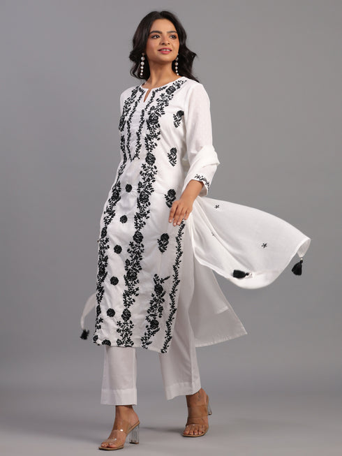 White Embroidered Kurti Set