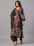 Black Block Print Mirror Work Kurti Set