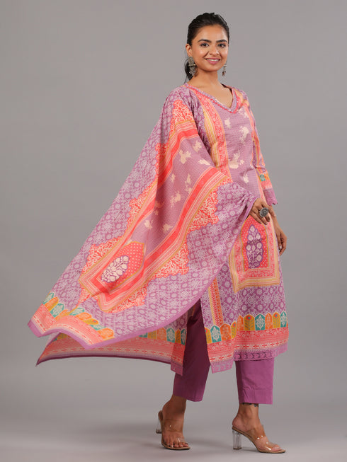 Purple Bandhani Print Kurta Set