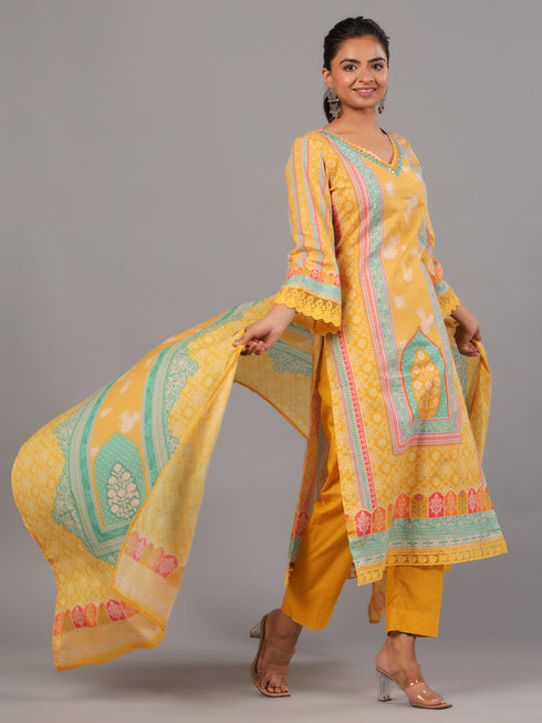 Mustard Bandhani Print Kurta Set