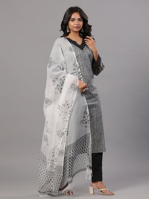 Black Stripped Print Kurti Set