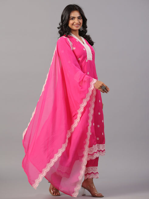 Fuchsia Embroidered Kurti Set