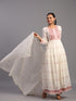 Cream Cotton Mirror Work Embroidered Anarkali Kurti Set