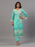 Sea Green Printed Kurti Set With Lace Detailed