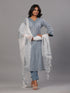 Grey Striped Print Kurti Set