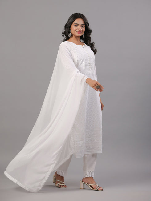 OffWhite Goergette Embroidered Kurti Set