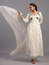 Cream Cotton Mirror Work Embroidered Kurti Set