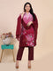 Wine Digital Print Mirror Embroidery Work Kurti Set