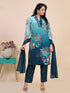 Teal Digital Print Mirror Embroidery Work Kurti Set