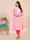 Peach Floral Stripe Print Kurti Set