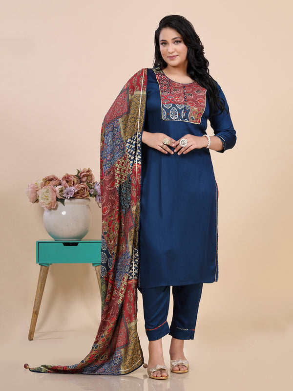Blue Ajhrakh Block Print Gota Patti Kurti Set