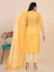 Crome Yellow Floral Print Mirror Work Kurti Set