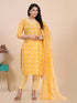 Crome Yellow Floral Print Mirror Work Kurti Set