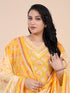 Crome Yellow Floral Print Mirror Work Kurti Set