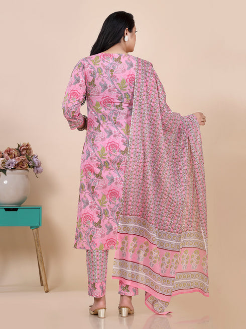 Pink Kalamkari Print With Beads Kurti Set