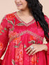Pink Digital Print Embroidered Beads Fit and Flare Kurti Set