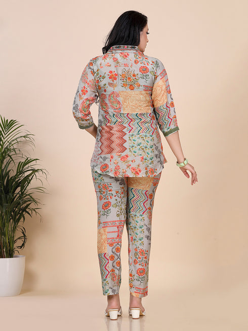 Grey Geometrical Indian Print Co-Ord set