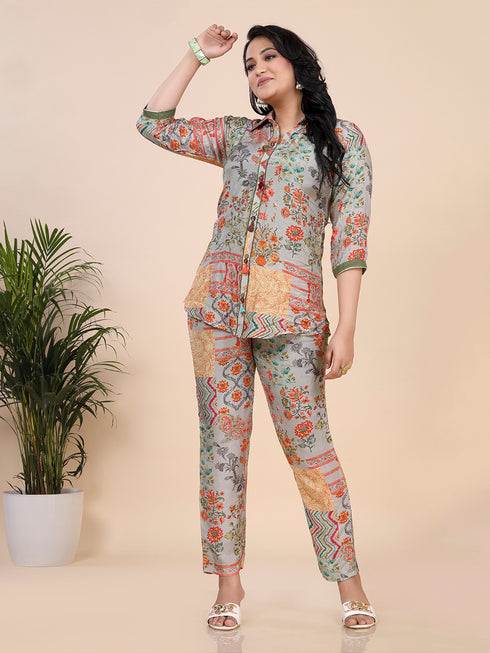 Grey Geometrical Indian Print Co-Ord set