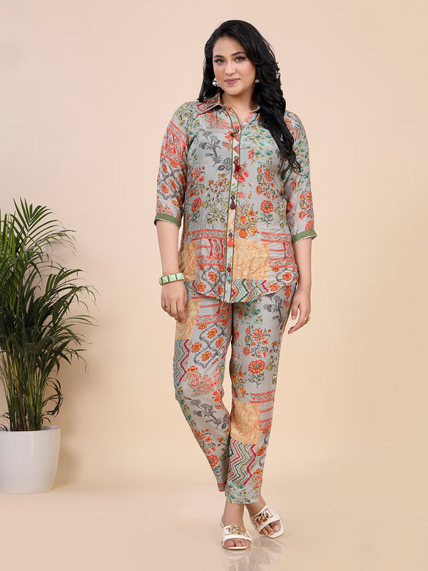 Grey Geometrical Indian Print Co-Ord set