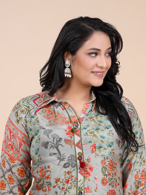 Grey Geometrical Indian Print Co-Ord set