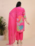 Pink Digital Floral Print Zari Thread Work Kurti Set