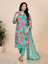 Green Floral Print With Embroidered Sequence Kurti Set