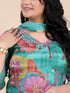 Green Floral Print With Embroidered Sequence Kurti Set