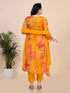 Yellow Digital Print Embroidered Beads Fit and Flare Kurti Set