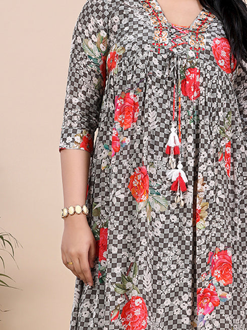 Grey Digital Print Kurti Set