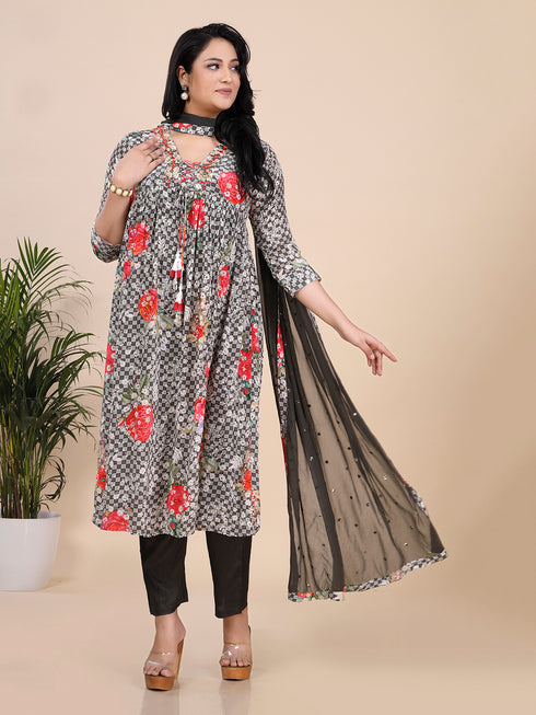 Grey Digital Print Kurti Set