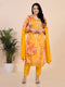 Saffron Yellow Printed Sequence Kurti Set