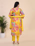 Yellow Floral Print With Embroidered Sequence Kurti Set