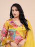 Yellow Floral Print With Embroidered Sequence Kurti Set