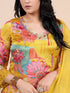 Yellow Floral Print With Embroidered Sequence Kurti Set