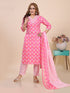 Pink Floral Print Mirror Work Kurti Set