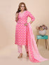 Pink Floral Print Mirror Work Kurti Set