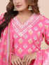 Pink Floral Print Mirror Work Kurti Set