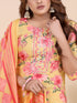 Mustard Floral Print Embroidered Kurti Set