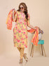 Mustard Floral Print Embroidered Kurti Set