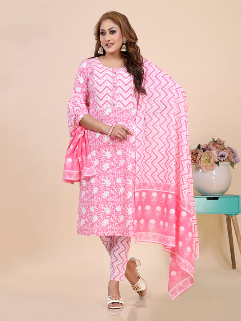 Pink Floral Print Gota Patti Kurti Set