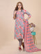 Grey Floral Print Embroidered Kurti Set