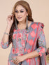Grey Floral Print Embroidered Kurti Set