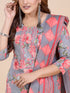 Grey Floral Print Embroidered Kurti Set