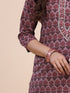 Dusty Wine Block Print Kurti Set