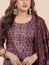Dusty Wine Block Print Kurti Set