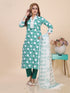 Green Bagru Dabu Print Kurti Set With Kota Dupatta