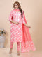 Peach Floral Print Thread Work Kurti Set