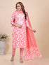 Peach Floral Print Thread Work Kurti Set