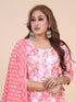 Peach Floral Print Thread Work Kurti Set