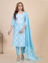 Aqua Blue Floral Print Thread Work Kurti Set